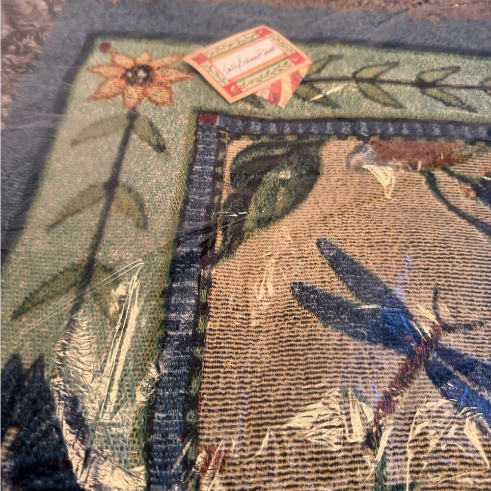 Sally Eckman Roberts‎ Tapestry Throw Blanket Woven Floral And Birds Fringe New